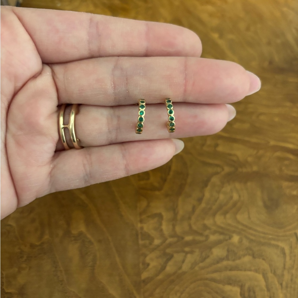 Green and Gold Huggie Hoop Earrings
